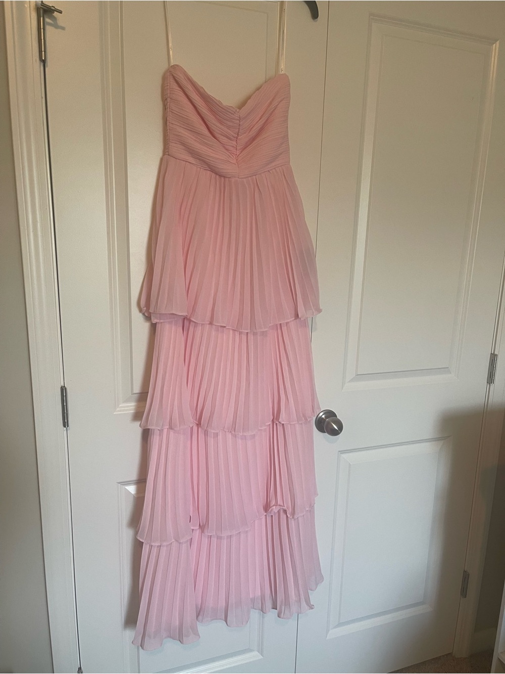 Lulu's Blush Pink Strapless Tiered Pleated Gown